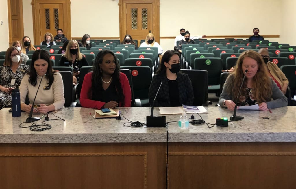 Women speaking at hearing